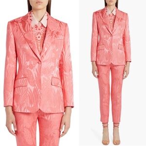 Etro Lily Paisley Floral Jacquard Single Breasted Blazer in Coral Pink